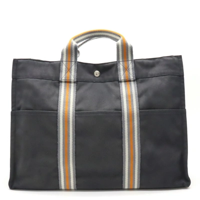 Shop Hermes Cabas Canvas Tote Bag () In Black