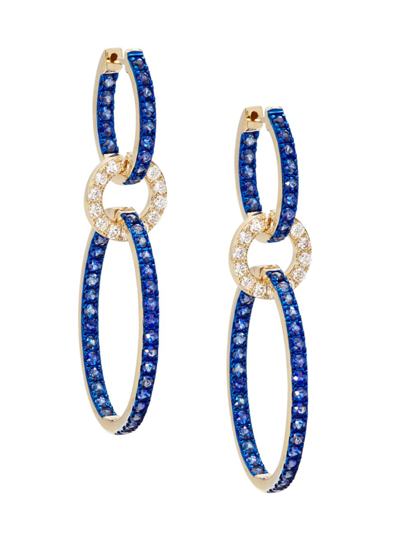 Shop Saks Fifth Avenue Women's 14k Yellow Gold, Blue Sapphire & 0.845 Tcw Diamond Chain Earrings