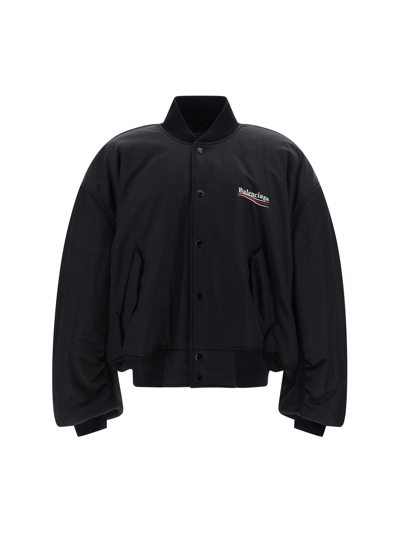 Shop Balenciaga Varsity Bomber Jacket In Black