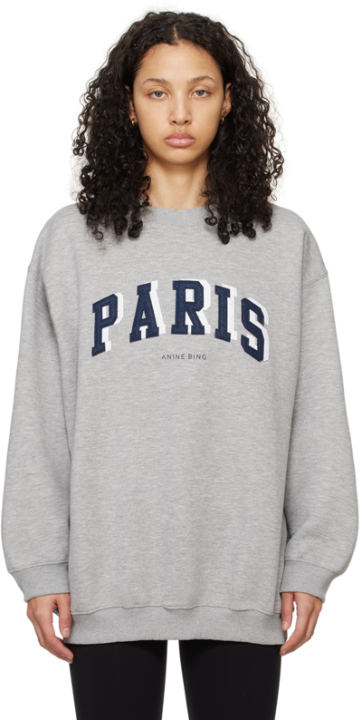Shop Anine Bing Gray Tyler 'paris' Sweatshirt In Grey Melange
