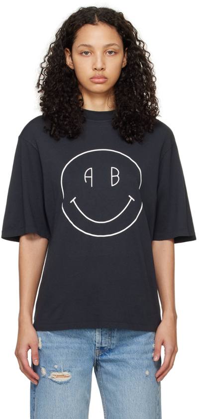 Shop Anine Bing Black Avi Smiley T-shirt