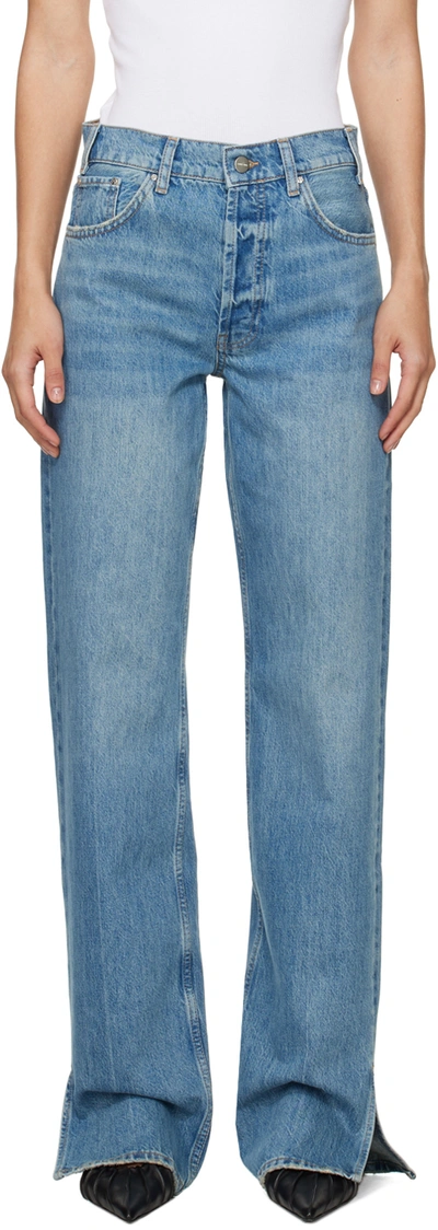 Anine Bing Gavin High Rise Straight Jeans In Washed Blue