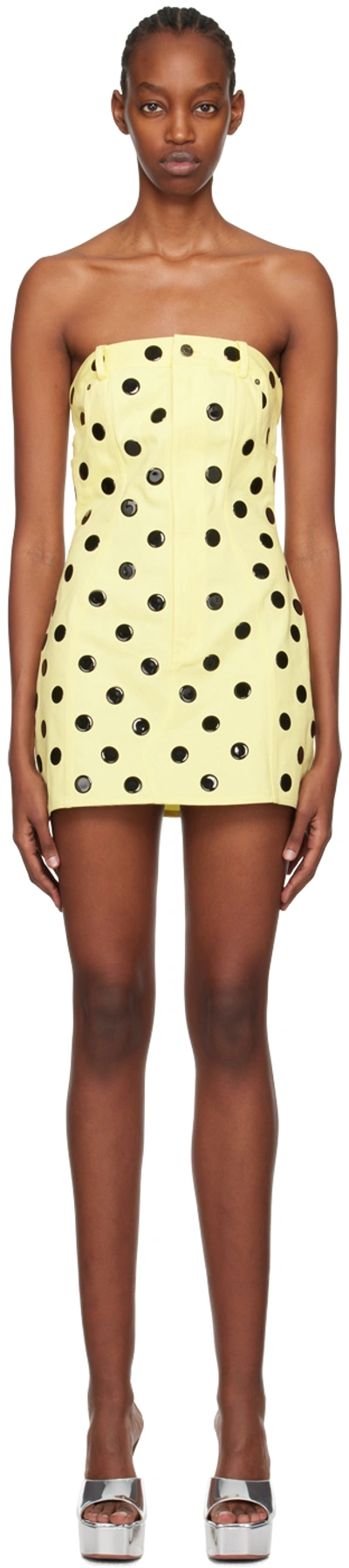 Shop Area Yellow Polka Dot Minidress In Cream Yellow