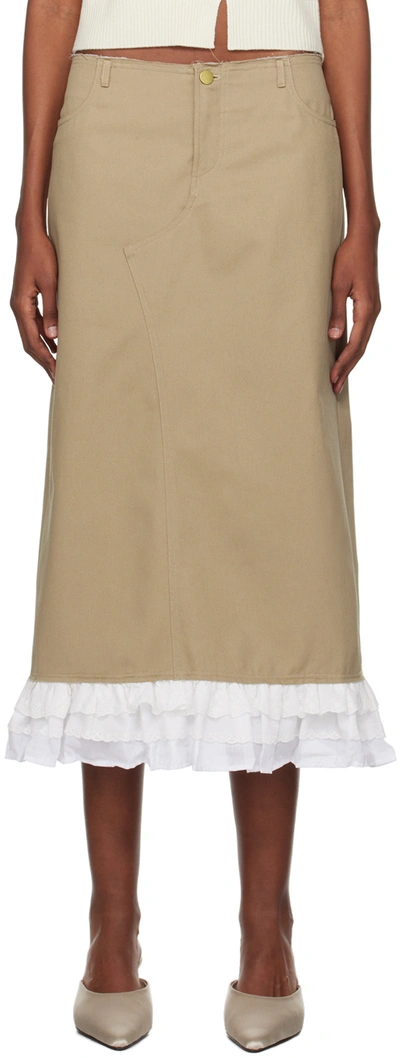 Shop Sandy Liang Taupe Tristen Midi Skirt In 251 Taupe