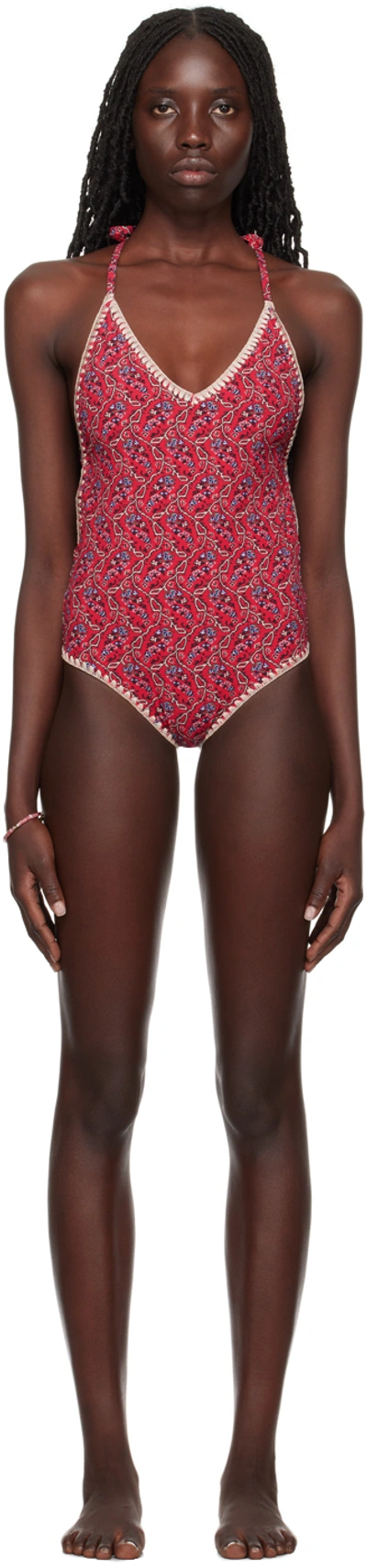 Shop Isabel Marant Étoile Red Swan Swimsuit In Crbr Cranberry