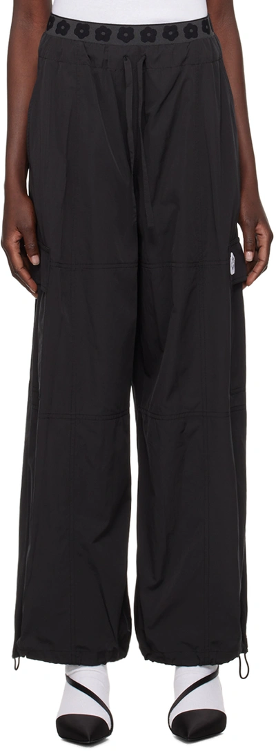 Kenzo Boke Flower 2.0 Black Pants With Flowers Embellishmed Waist And Logo Patch On The Pocket In Cotton B In Black