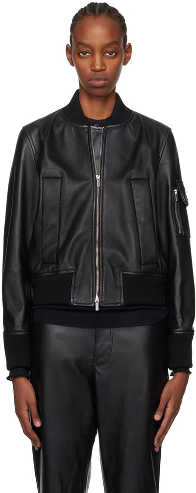 Shop Proenza Schouler Black  White Label Mika Leather Bomber Jacket In 001 Black