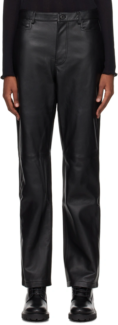 Proenza Schouler Black  White Label Straight Leather Pants In 001 Black