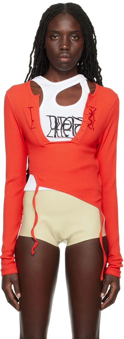 Ottolinger Red Deconstructed Long Sleeve T-shirt In Red