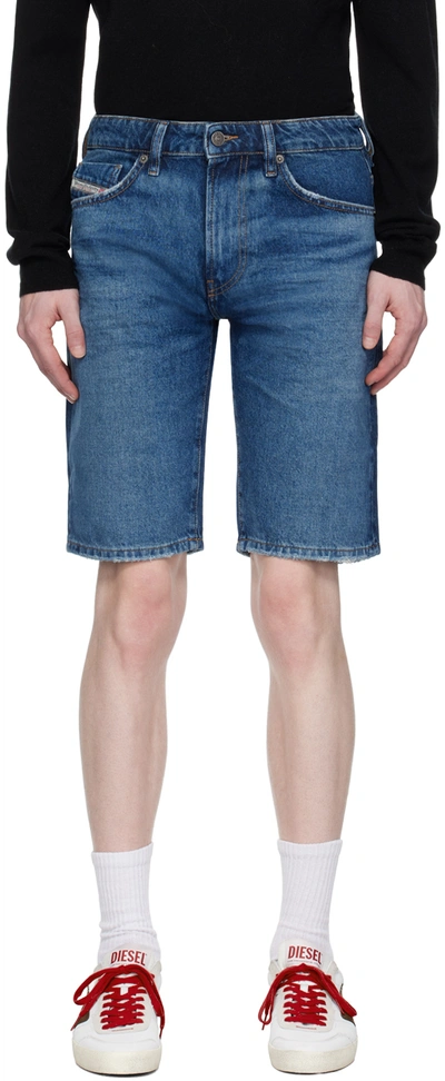 Shop Diesel Blue Slim-short Denim Shorts In 01