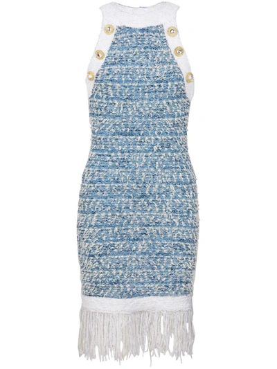 Shop Balmain Dresses In Light Blue/white