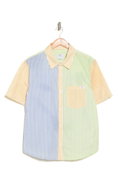 Shop Rvca Nauti Stripe Short Sleeve Button-up Shirt In Green Multi