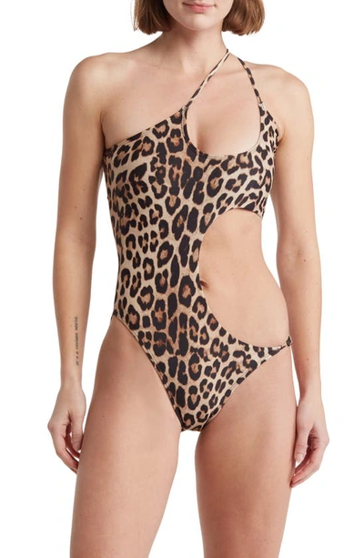 Shop Good American Miami Cutout One-piece Swimsuit In Good Leopard