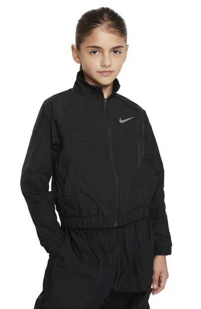 Shop Nike Kids' Sportswear Windrunner Water Repellent Jacket In Black/ Black