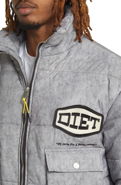 Shop Diet Starts Monday Logo Patch Puffer Jacket In Washed Grey