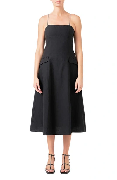 Shop Endless Rose Cotton & Linen Blend Midi Dress In Black