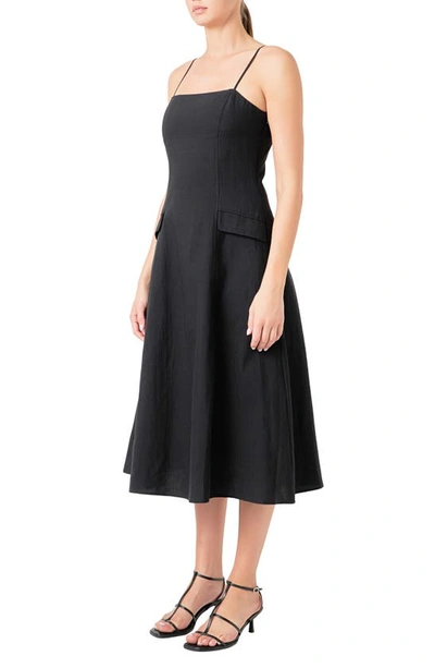 Shop Endless Rose Cotton & Linen Blend Midi Dress In Black