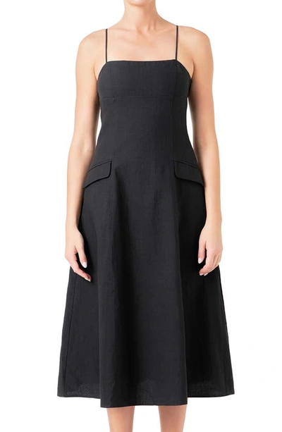 Shop Endless Rose Cotton & Linen Blend Midi Dress In Black