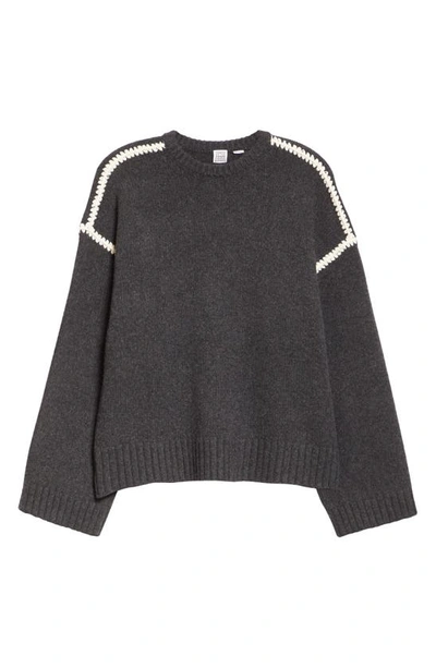 Shop Totême Toteme Shell Stitch Trim Wool, Cashmere & Cotton Sweater In Grey Melange