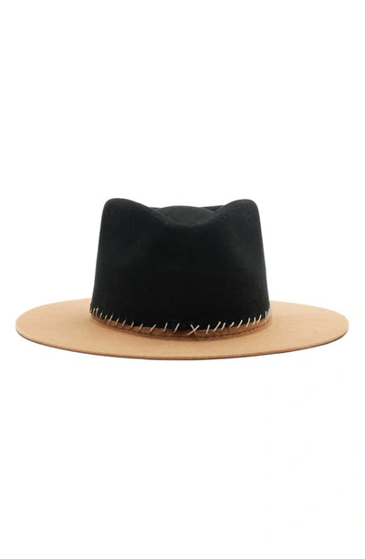 Shop Modern Monarchie Colorblock Wool Fedora In Black/ Camel