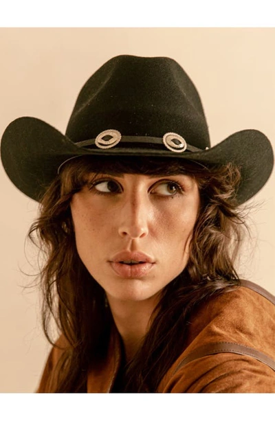 Modern Monarchie Texan Buckle Trim Wool Cowboy Hat In Black