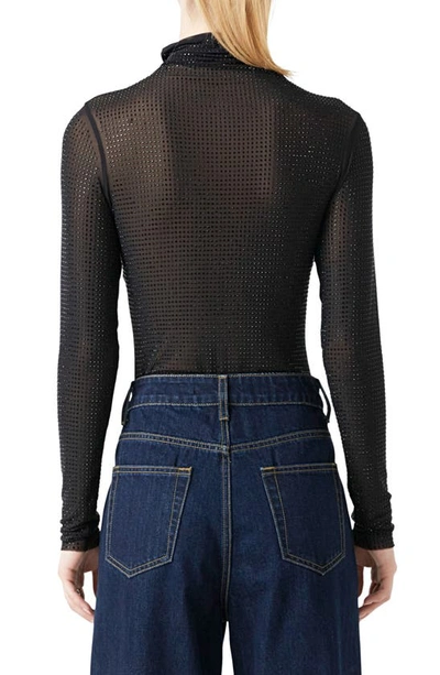 Endless Rose Embellished Mesh Turtleneck Bodysuit In Black