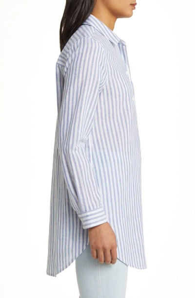 Shop Beachlunchlounge Rory Stripe Linen & Cotton Button-up Tunic Top In Misty Lines