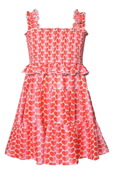 Shop Truly Me Kids' Metallic Heart Smocked Tiered Dress In Pink Multi