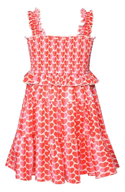 Shop Truly Me Kids' Metallic Heart Smocked Tiered Dress In Pink Multi