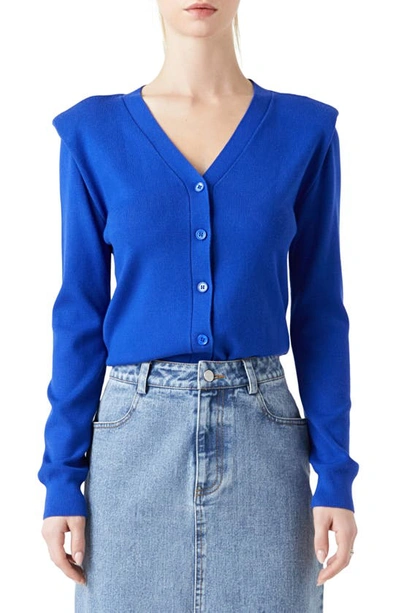 Shop Grey Lab Padded Shoulder V-neck Cardigan In Royal Blue