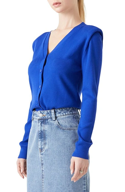 Shop Grey Lab Padded Shoulder V-neck Cardigan In Royal Blue