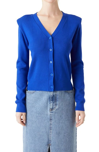 Shop Grey Lab Padded Shoulder V-neck Cardigan In Royal Blue