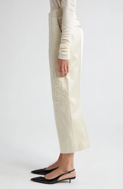 Shop Bite Studios Cheval Floral Embroidered Crop Satin Straight Leg Pants In Cream