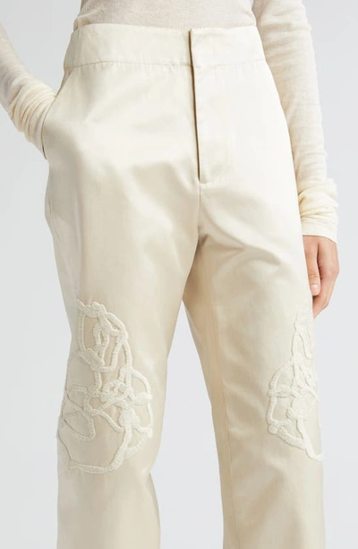 Shop Bite Studios Cheval Floral Embroidered Crop Satin Straight Leg Pants In Cream