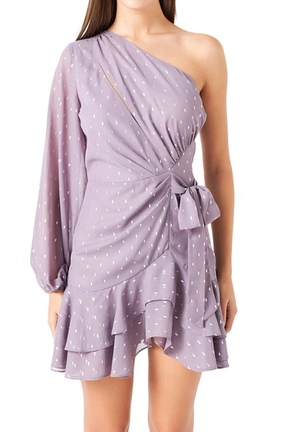 Shop Endless Rose One-shoulder Chiffon Minidress In Dusty Lavender
