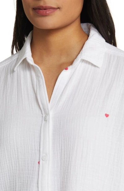 Shop Beachlunchlounge Devon Heart Embroidered Cotton Tie Front Shirt In Love Song