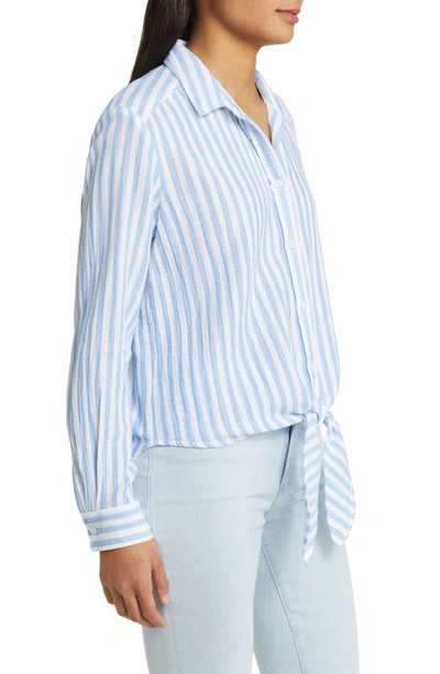 Shop Beachlunchlounge Lani Stripe Tie Front Cotton Shirt In Bluebell