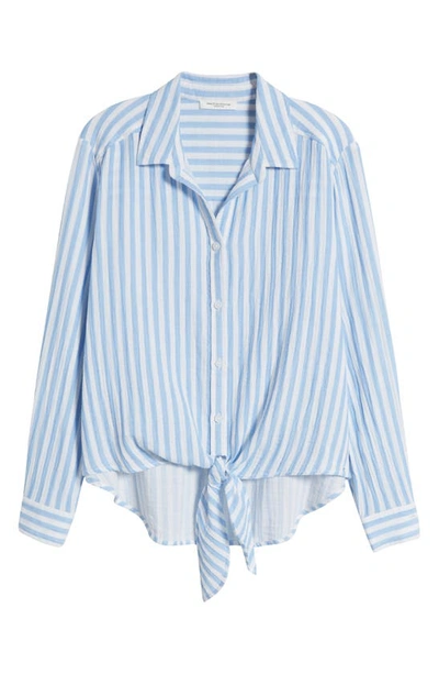Shop Beachlunchlounge Lani Stripe Tie Front Cotton Shirt In Bluebell