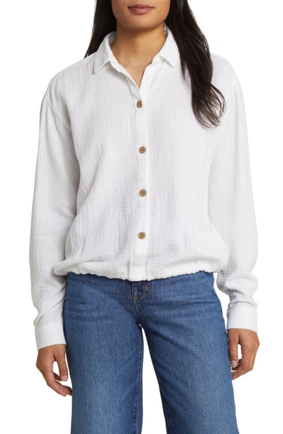Shop Beachlunchlounge Fleur Double Cotton Gauze Blouson Shirt In White