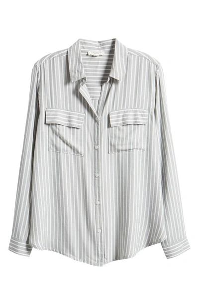 Shop Beachlunchlounge Farrah Stripe Button-up Shirt In Hillside Green