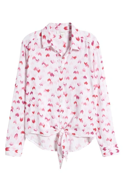Shop Beachlunchlounge Jordyn Heart Print Cotton Gauze Tie Front Button-up Shirt In Abstract Hearts
