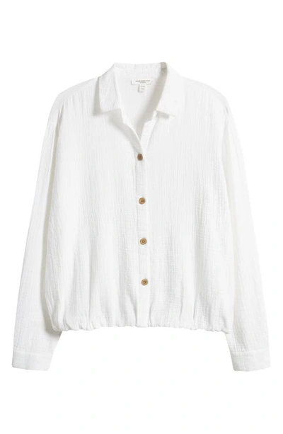 Shop Beachlunchlounge Fleur Double Cotton Gauze Blouson Shirt In White