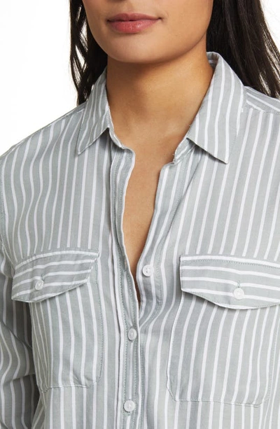 Shop Beachlunchlounge Finley Stripe Button-up Shirt In Hillside Green