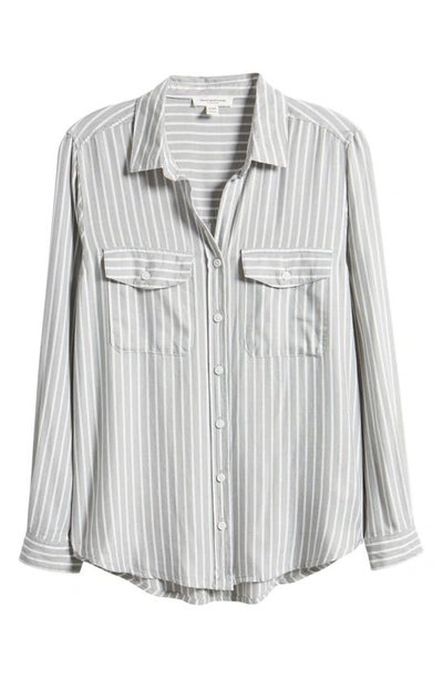 Shop Beachlunchlounge Finley Stripe Button-up Shirt In Hillside Green