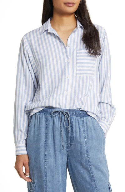 Shop Beachlunchlounge Maelyn Stripe Button-up Shirt In Mood Ring