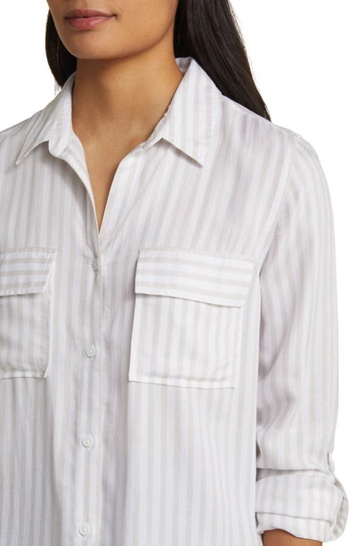 Shop Beachlunchlounge Farrah Stripe Button-up Shirt In Toasted Almond
