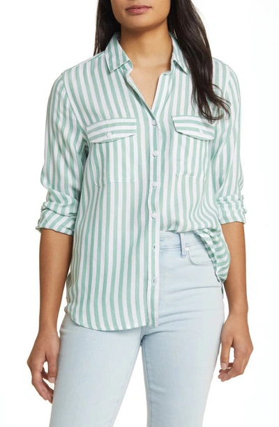 Shop Beachlunchlounge Finley Stripe Button-up Shirt In Sweet Pea