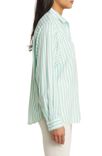 Shop Beachlunchlounge Maelyn Stripe Button-up Shirt In Wasabi Paste