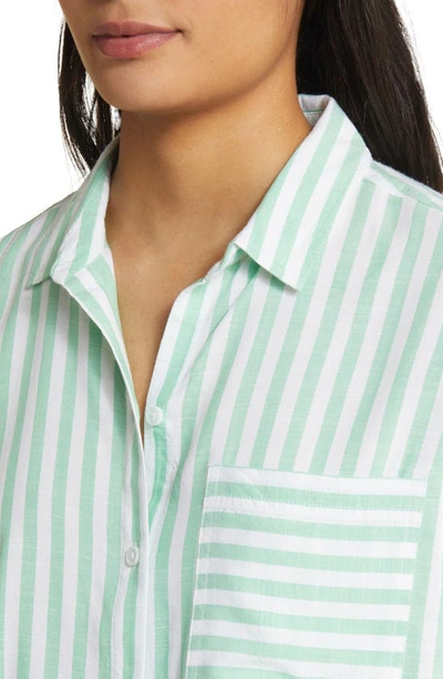 Shop Beachlunchlounge Maelyn Stripe Button-up Shirt In Wasabi Paste