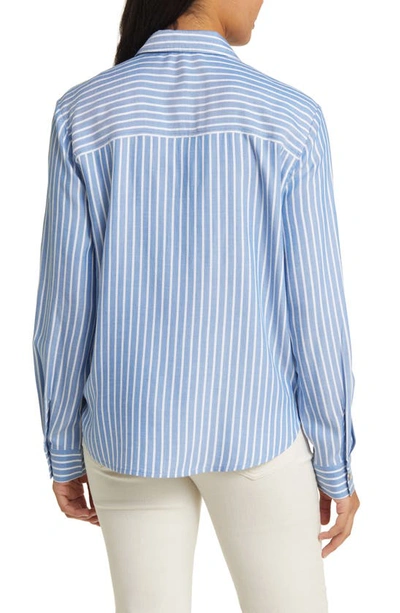 Shop Beachlunchlounge Marlo Stripe Tie Front Button-up Shirt In Pearl Blue